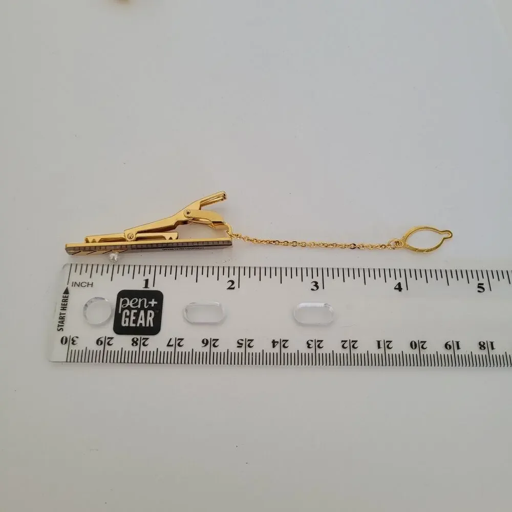 MIKIMOTO Tie Pin Bar and Cufflinks with Geniue Acoya Pearl Set Gold Silver Tone